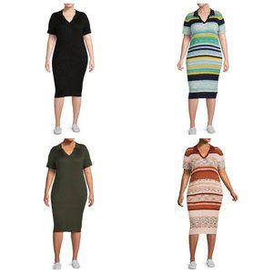 New Women's 1X or 2X or 4X Polo Sweater Dress - Stripes or Solids